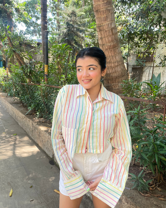 Rainbow Stripe Crop Shirt – Bold & Breezy