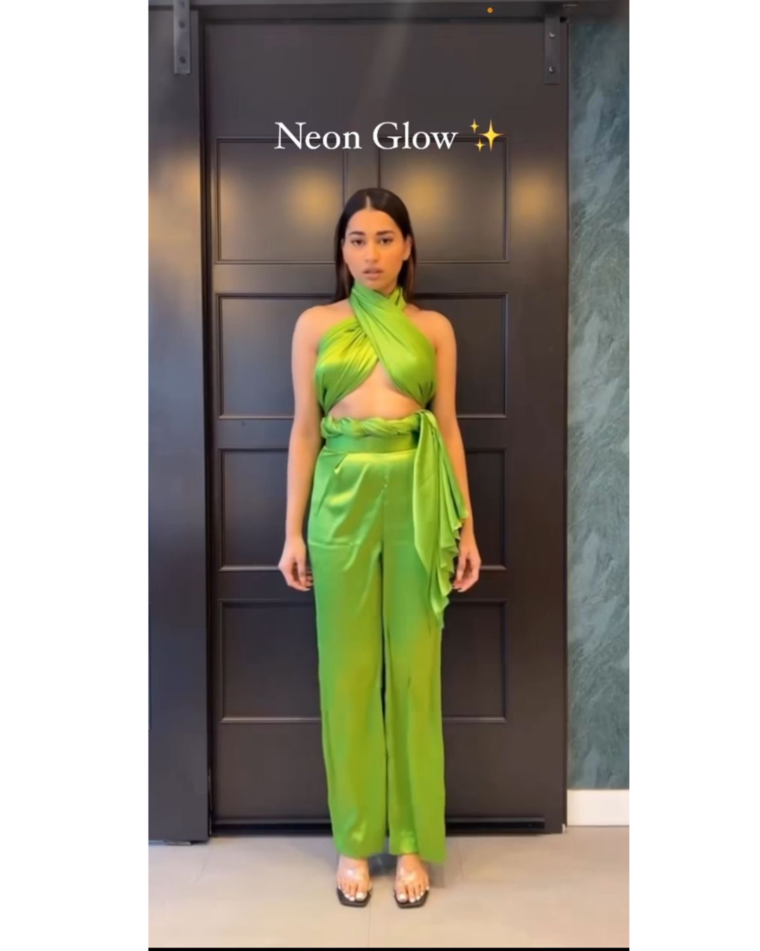 Neon Green Satin Pants – Party High Rise Trousers