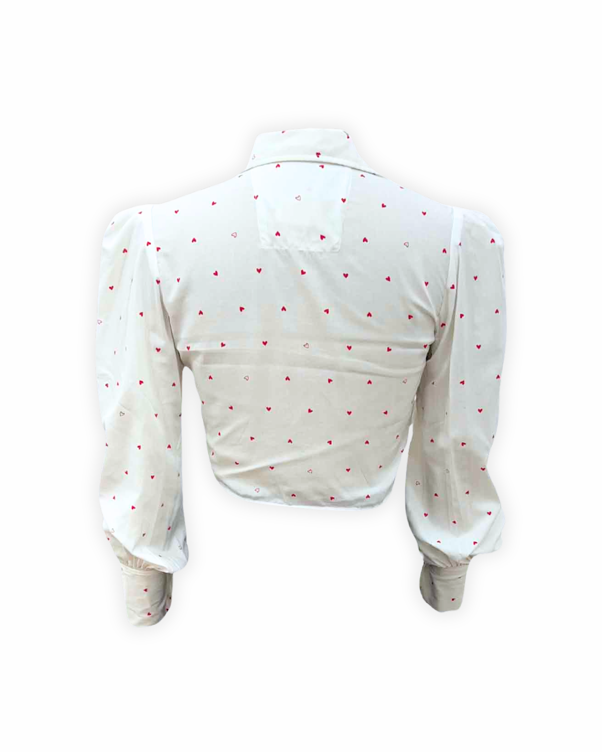 White Puff Sleeve Shirt with Red Heart Print – Corset Inspired Crop Shirt