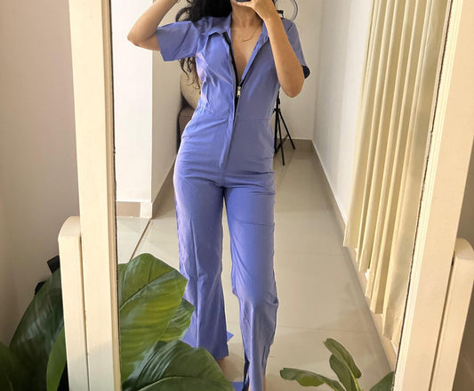 Utility Jumpsuit in Powder Blue – Functional & Chic One-Piece