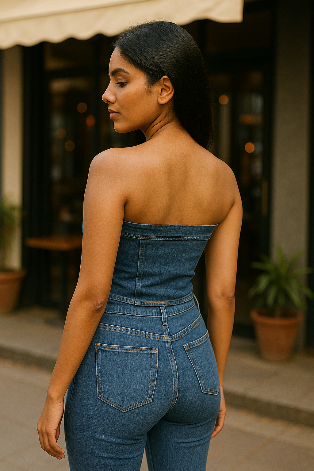 Montana Denim Corset Top | Dark Blue Strapless Denim Bustier