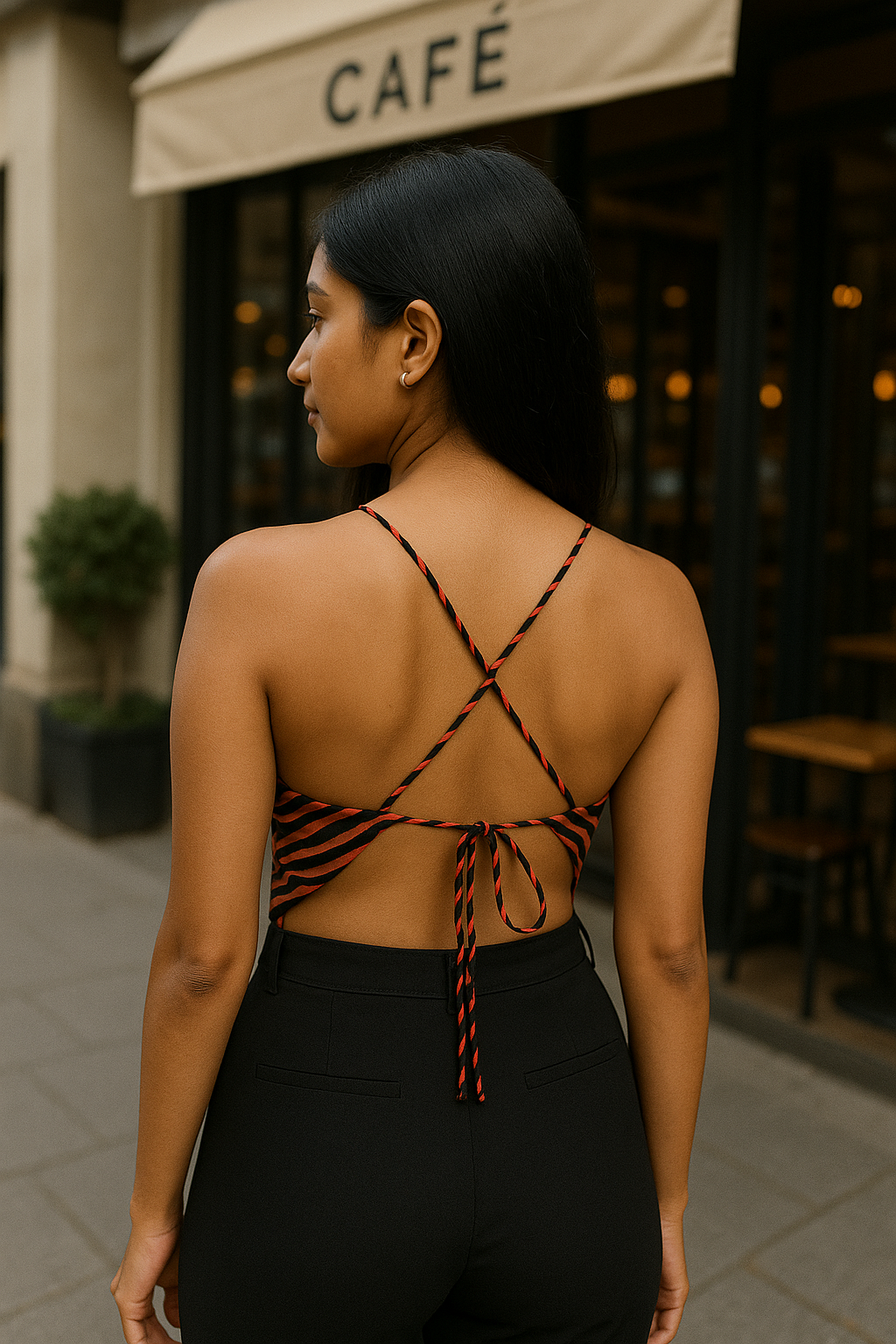 Zebra Cowl Neck Scarf Maxine Top | Orange & Black Halter Top