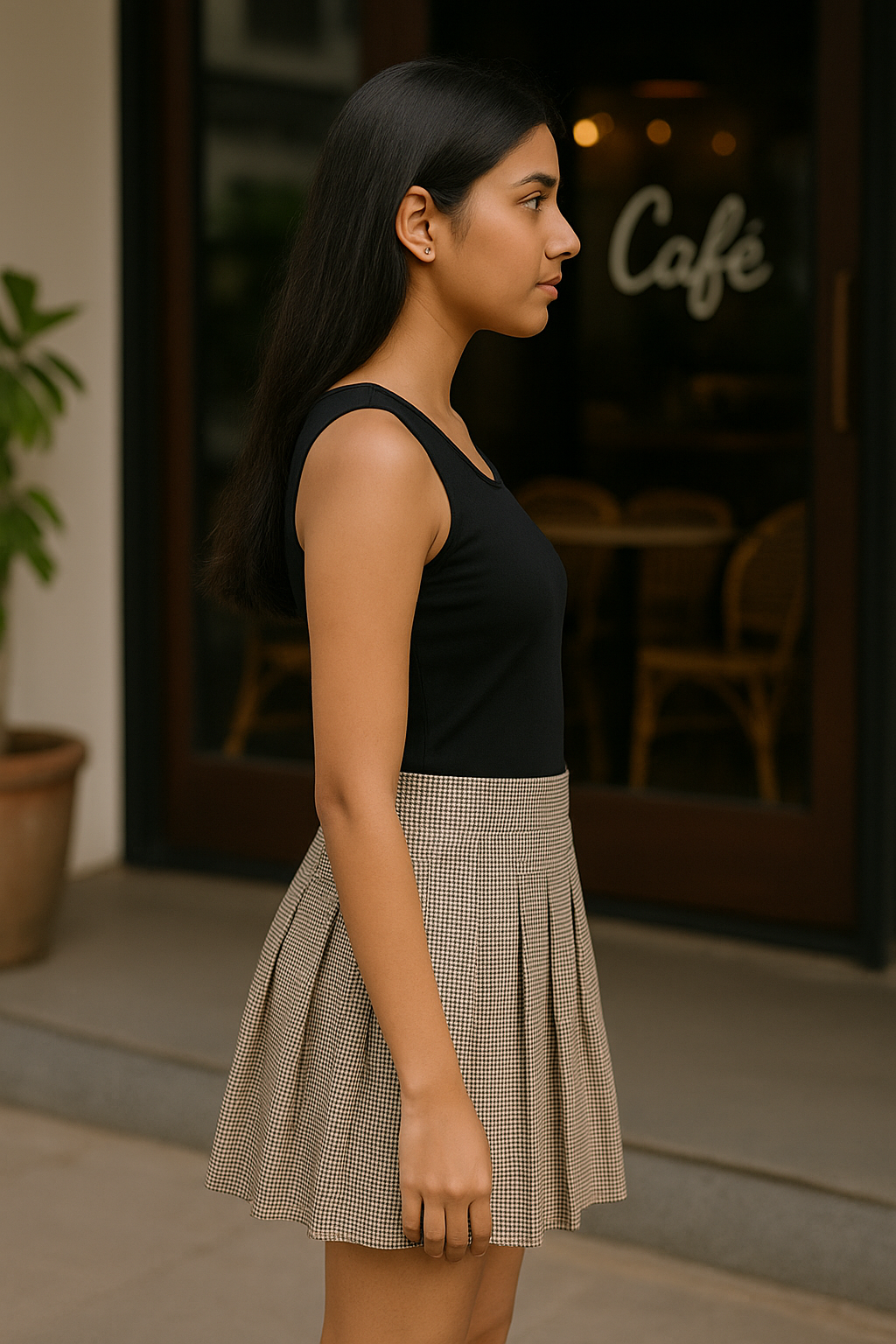 Brown Houndstooth Skirt – Pleated Mini Skirt