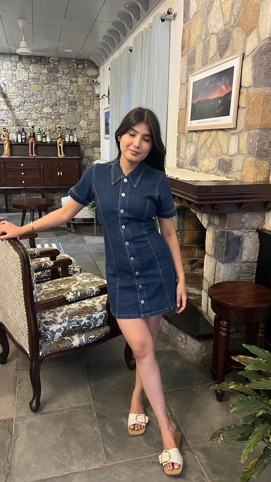 Dark Blue Denim Shirt Dress – Button-Down Mini Dress