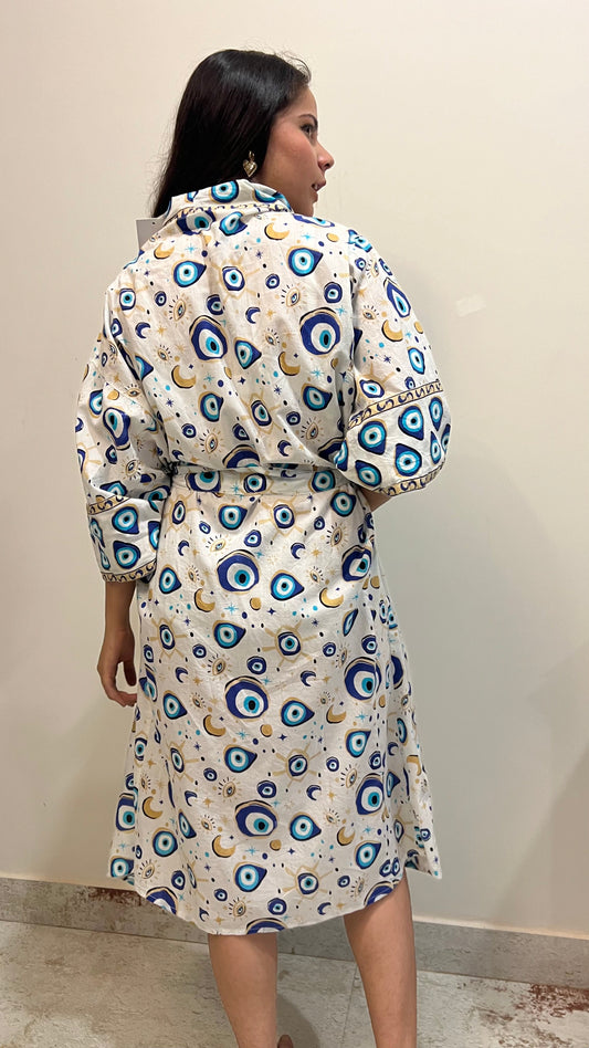 Evil Eye Lounge Robe – Printed Comfort Kaftan Style