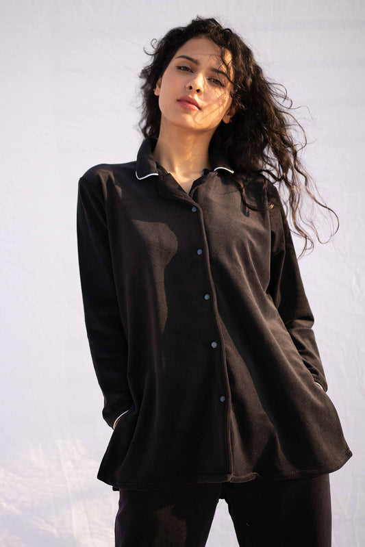 Velvet Pajama Set in Black – Chic Cozy Loungewear