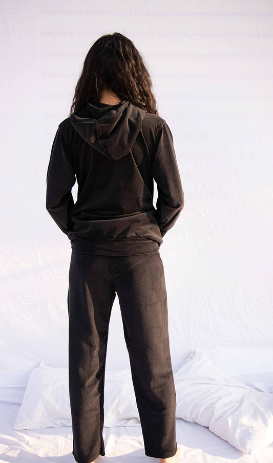 Black Velvet Tracksuit with Hoodie – Cozy Luxe Co-ord for Women