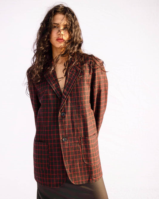 Red Blue Check Blazer – Classic Checked Workwear Blazer for Women
