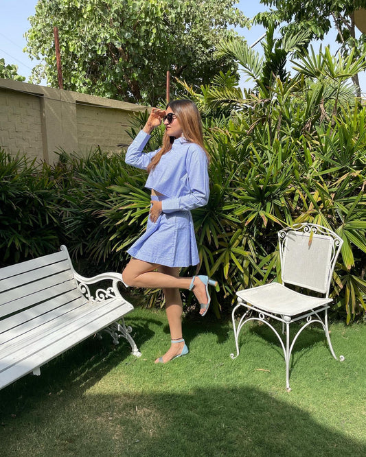 Blue Check Cropped Shirt