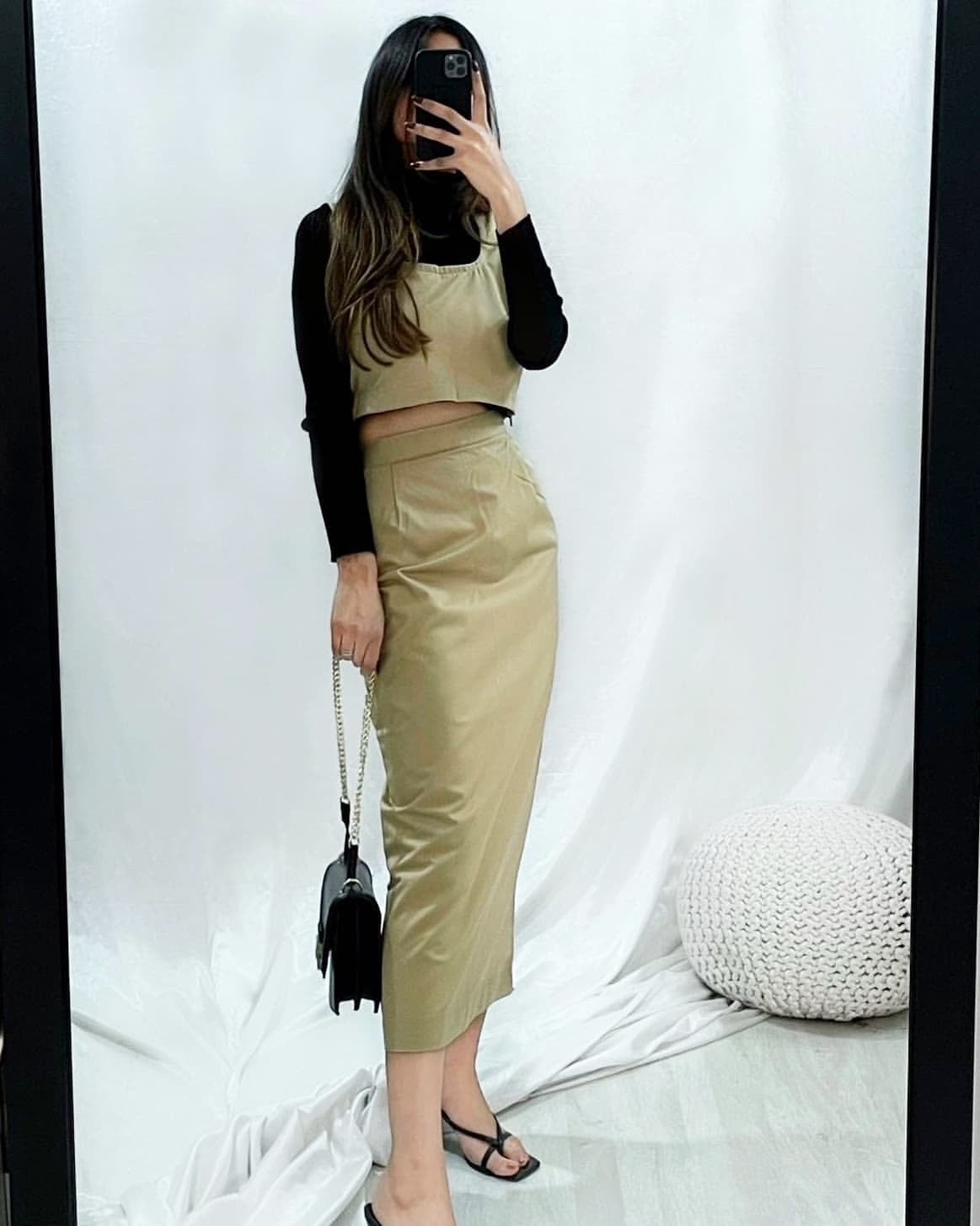 Beige Co-ord Set – Crop Top & High-Waist Pencil Skirt