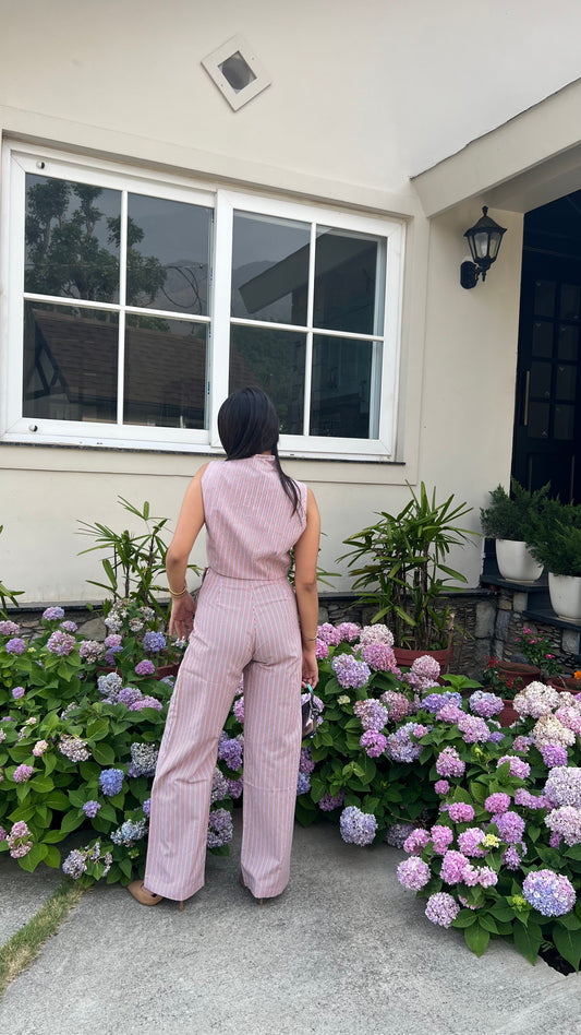 Women’s Striped Sleeveless Poppy Co-ord Set – Crop Top & High-Waist Wide-Leg Pants