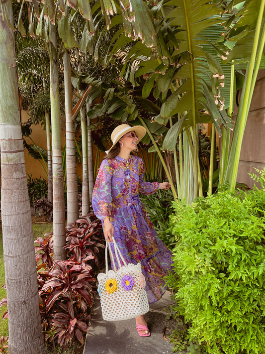 Purple Paisley Maxi Dress – Bohemian Print Long Dress for Women