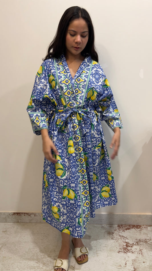 Lemon Print Kaftan Robe – Fresh Summer Lounge Wear