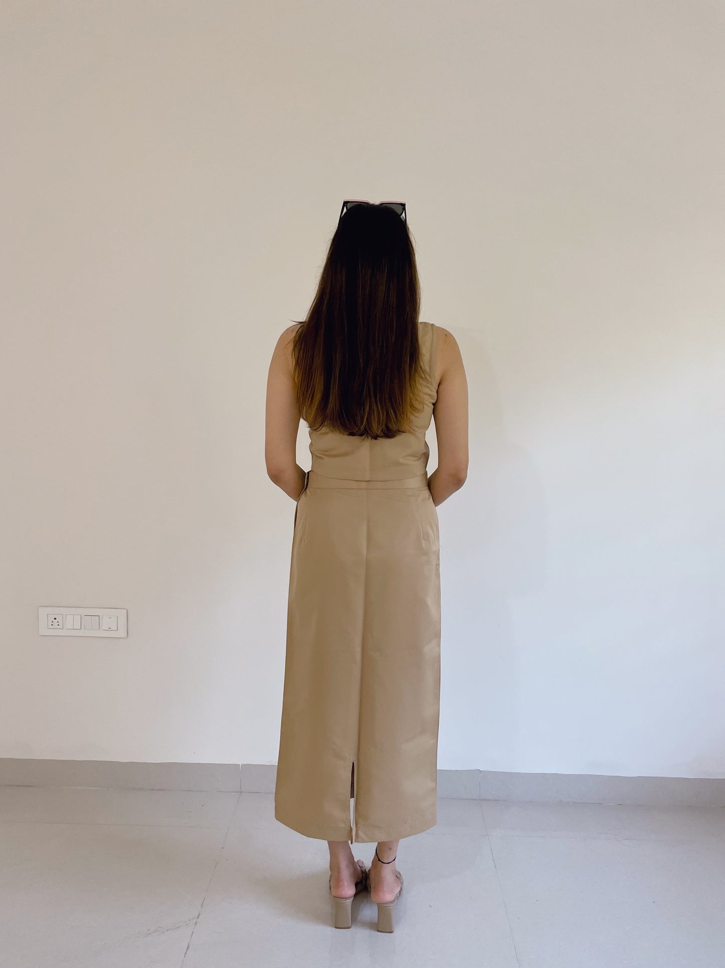 Beige Pencil Skirt – High Rise Long Slim Fit