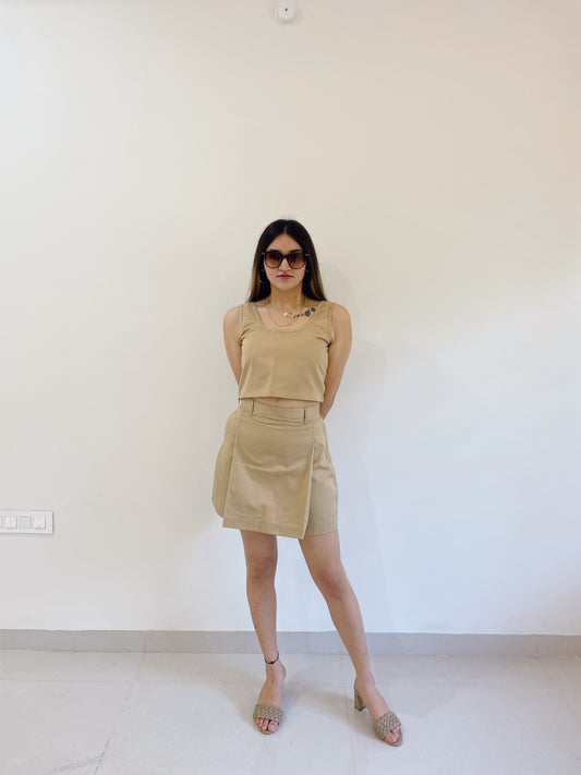Classic Beige Mini Skirt – High Rise Cotton Basic