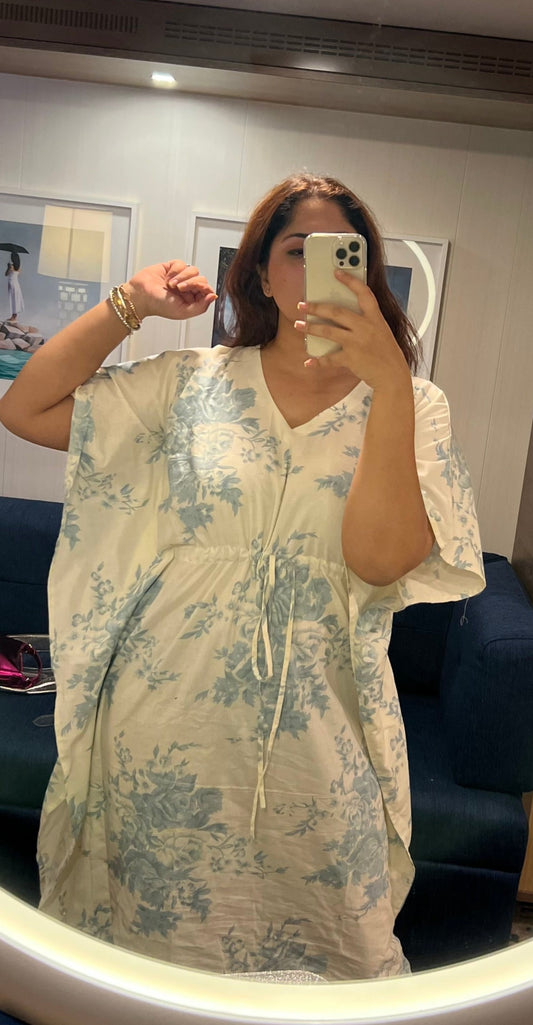 Blue Floral Print Kaftan – Relaxed Summer Lounge Wear