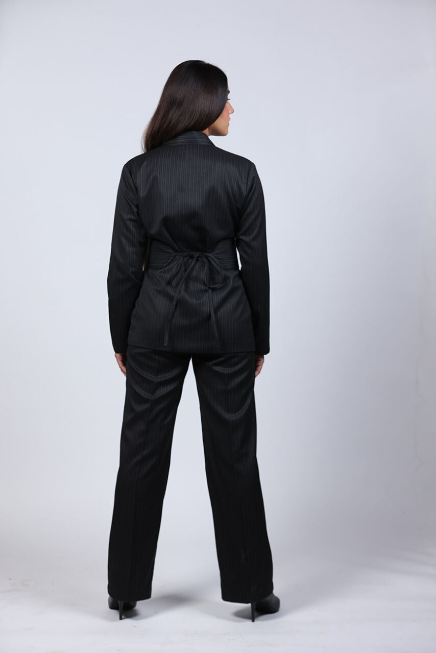 BLAZER PANT AND BELT CO-ORD SET IN PINSTRIPE