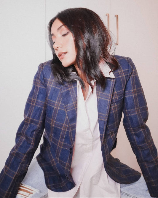 Blue Check Blazer – Classic Checked Workwear Blazer for Women