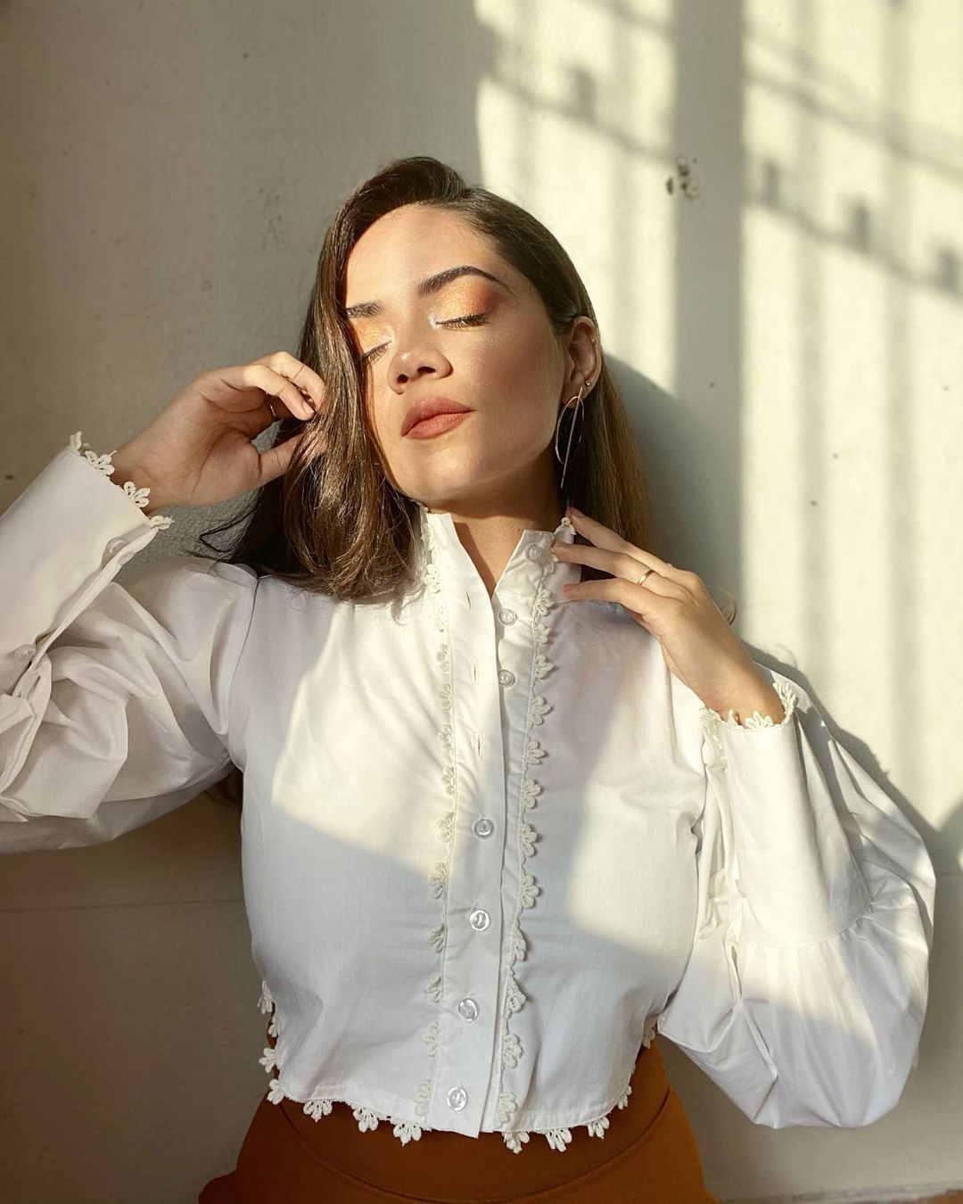 White Lace Embellished Crop Shirt