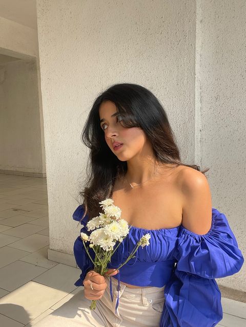 Blue Off-Shoulder Corset Poplin Lyza Top for Women