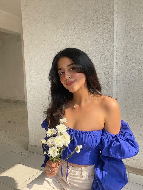 Blue Off-Shoulder Corset Poplin Lyza Top for Women