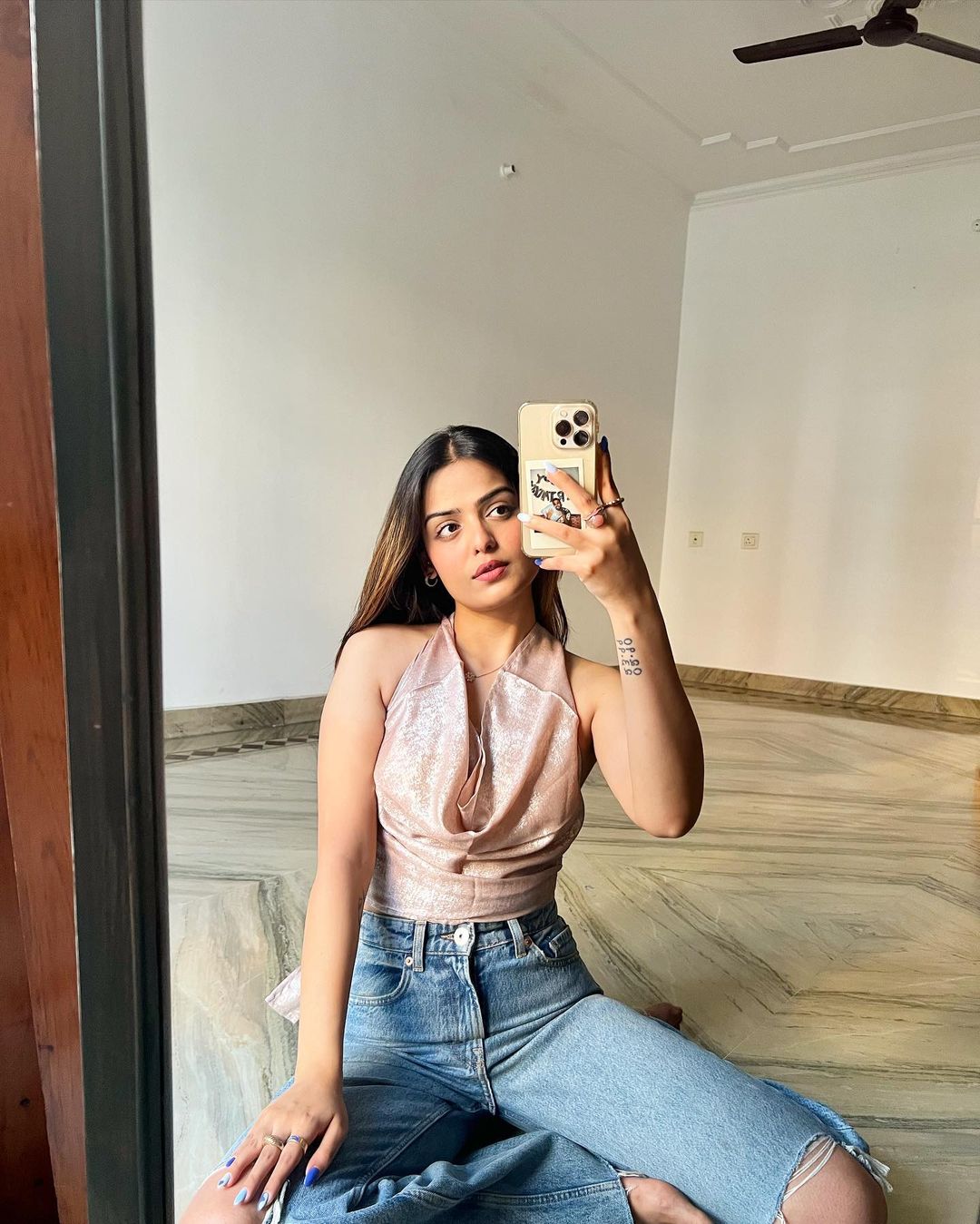 2000s Shimmer Halter Top in Gold | Metallic Cowl Neck Party Top