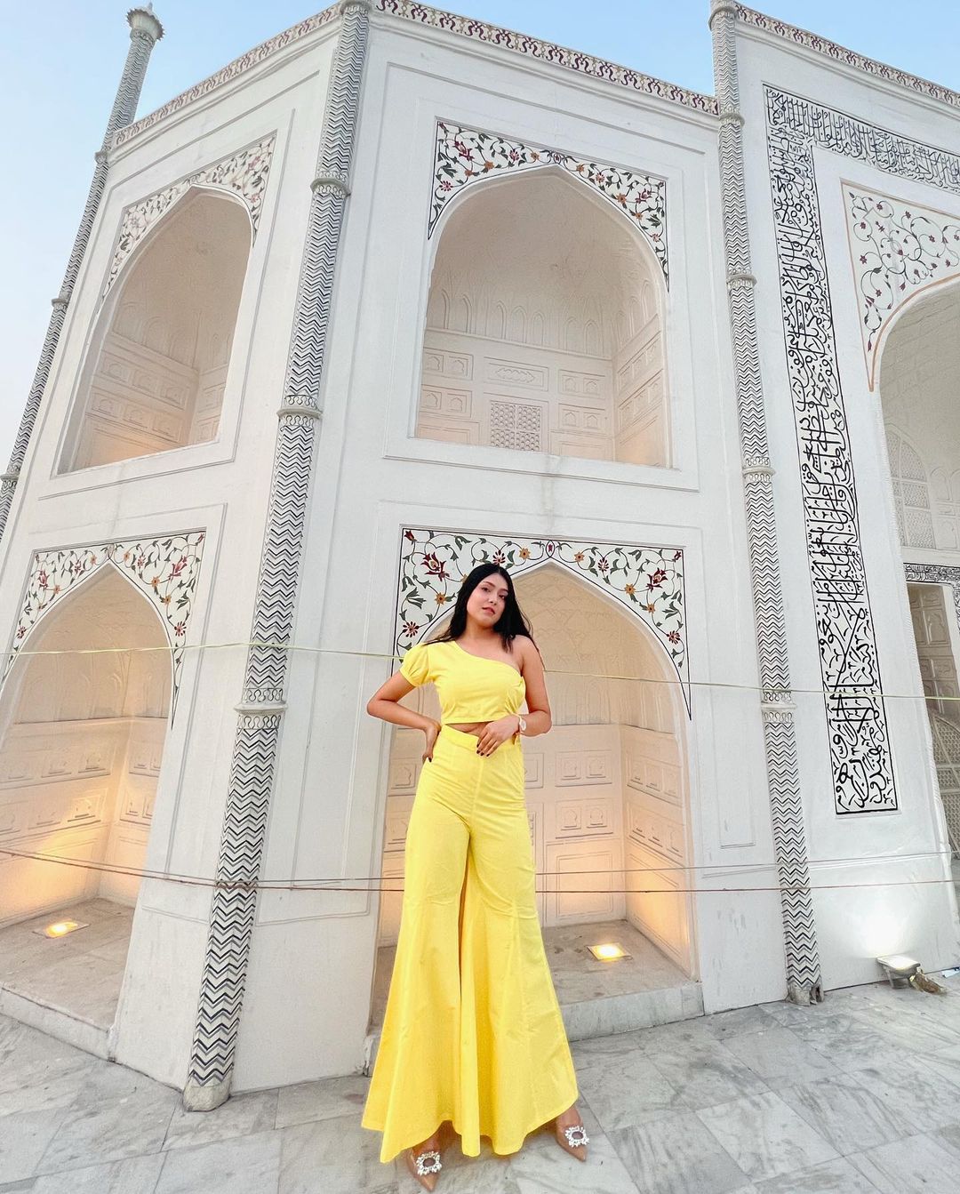 Women’s Yellow Zendaya Co-ord Set – Crop Top & Draped High-Waist Pants