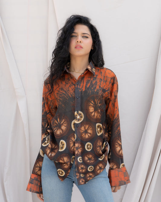 Vintage Print Sheer Chiffon Button-Up Shirt – Boho Chic Top