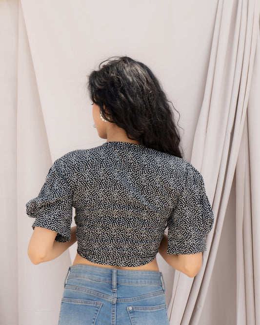 Black & White Polka Dot Wrap Tie-Up Top | Lightweight Cotton Crop Top