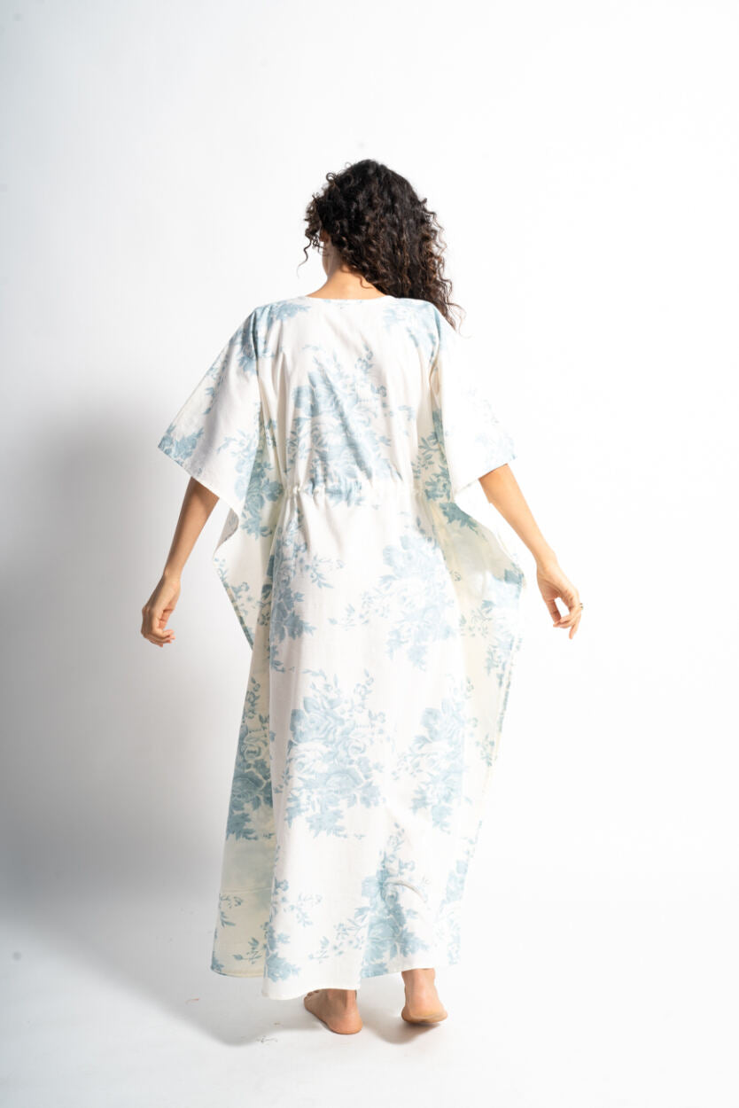 Blue Floral Print Kaftan – Relaxed Summer Lounge Wear