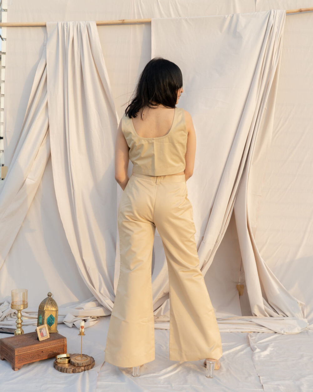 Classic Beige Wide-Leg Pants – High Rise Twill Trousers