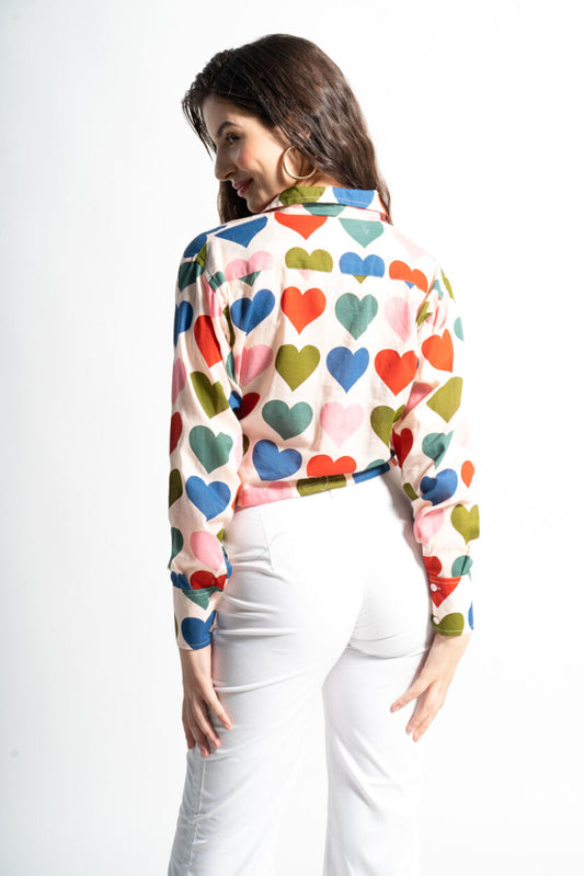 Multicolor Heart Print Cropped Shirt – Fun Meets Fierce