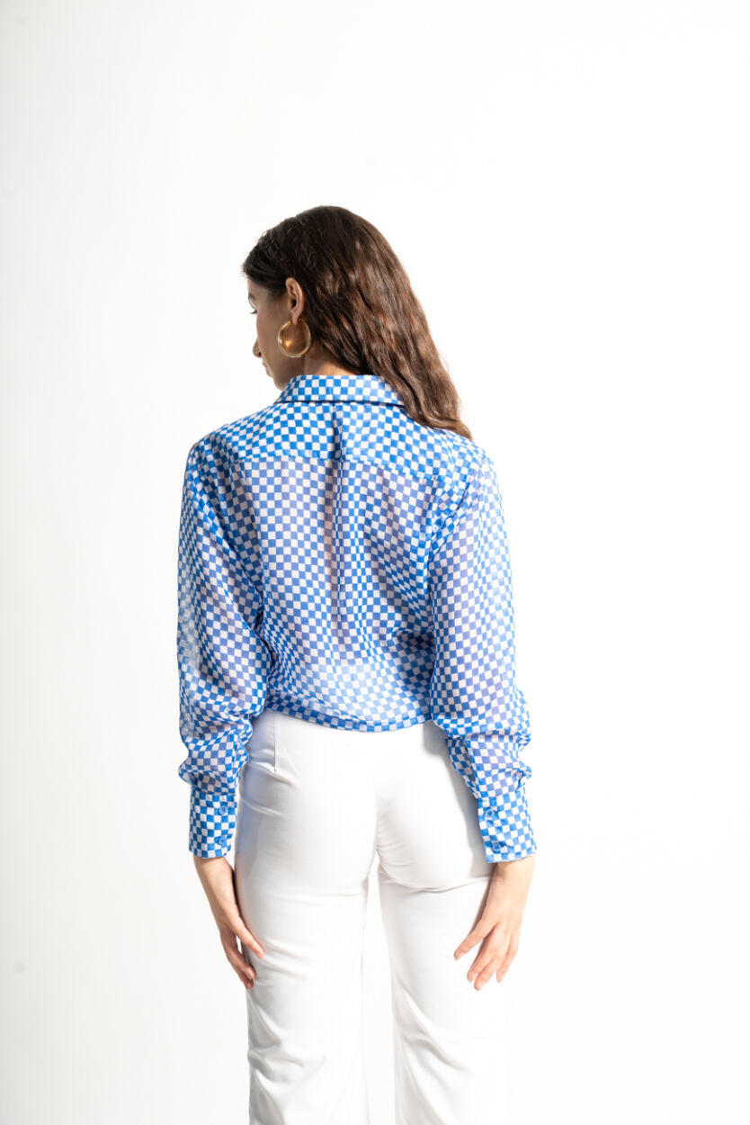 Blue Check Print Cropped Shirt – Retro Meets Modern