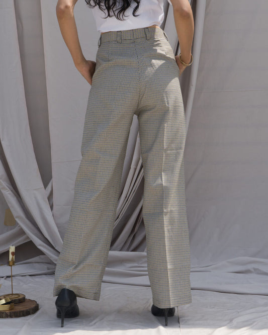 Brown Check Pants – High Rise Tapered Fit Trousers