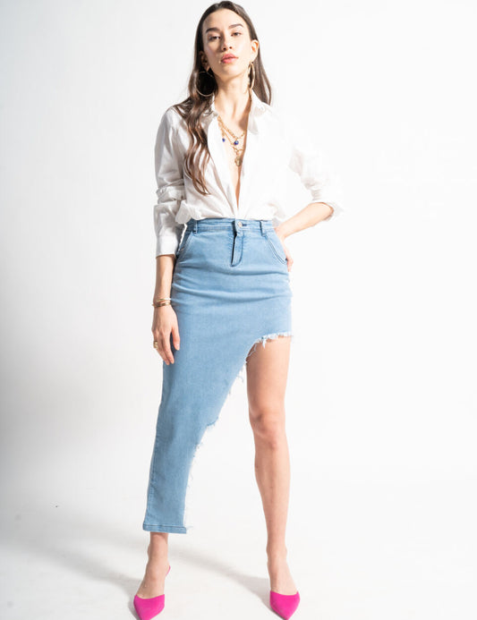 Asymmetric Denim High-Waist Skirt – Edgy Statement Mini Skirt