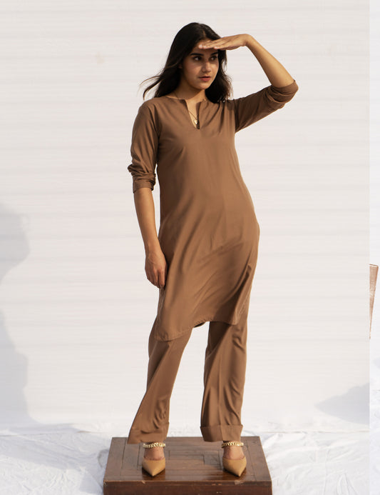 Brown Kurta Suit Set – Stylish Co-ord Ethnic Wear for Women