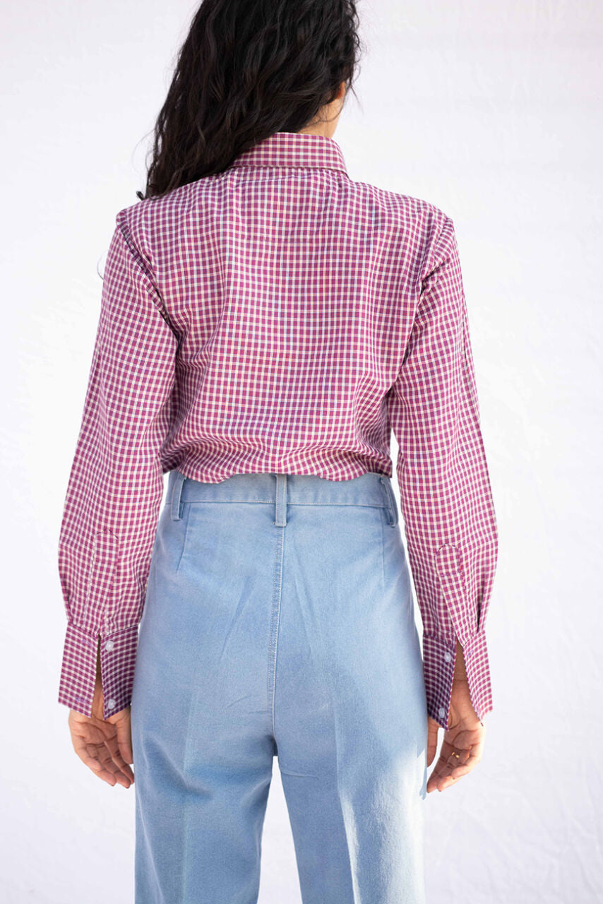 Purple Check Crop Shirt – Playful & Chic