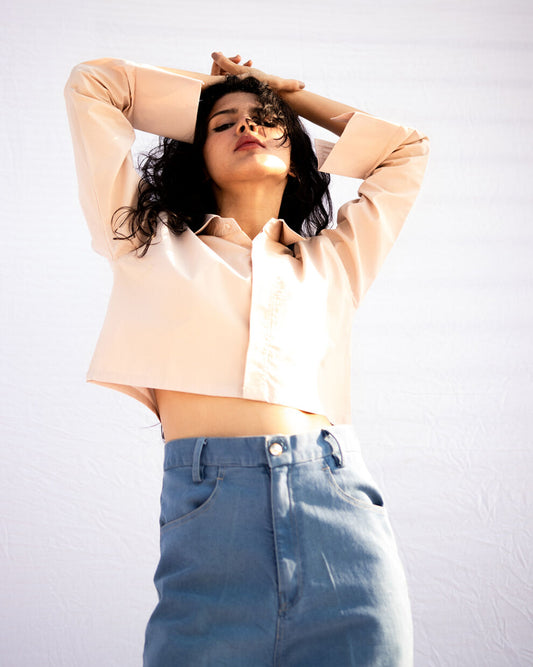 Beige Cropped Cotton Shirt