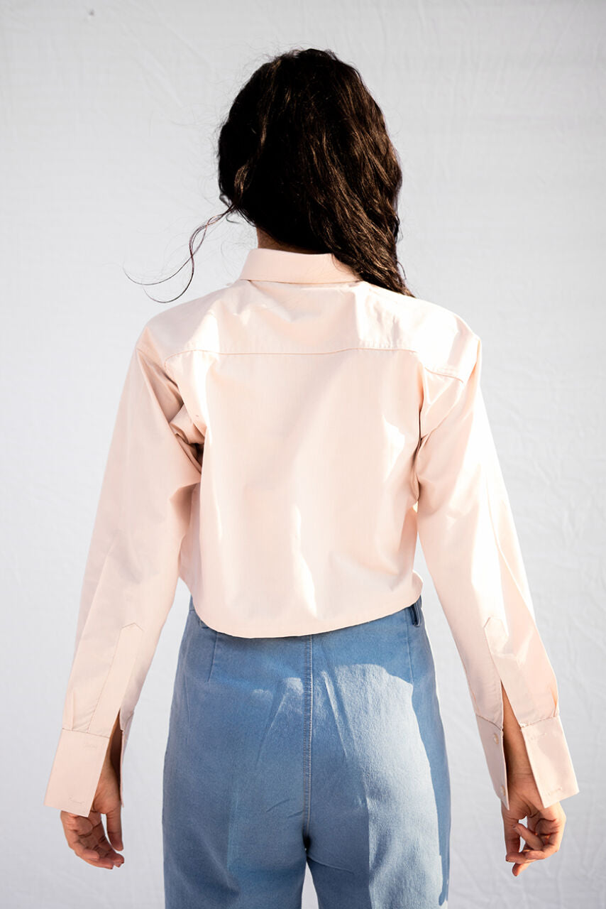 Beige Cropped Cotton Shirt