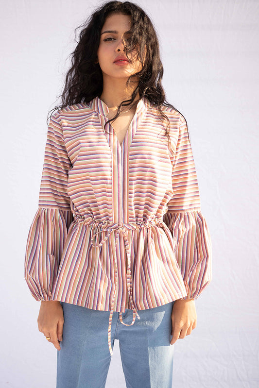 Multi-Color Striped Tie-Up Tunic – Trendy Casual Top for Women