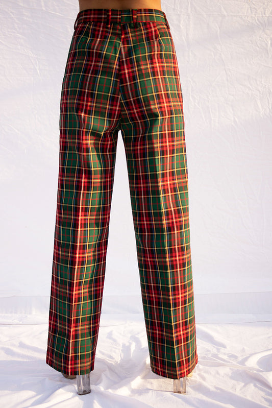 Tartan Check Pants – Red & Green High Rise Trousers