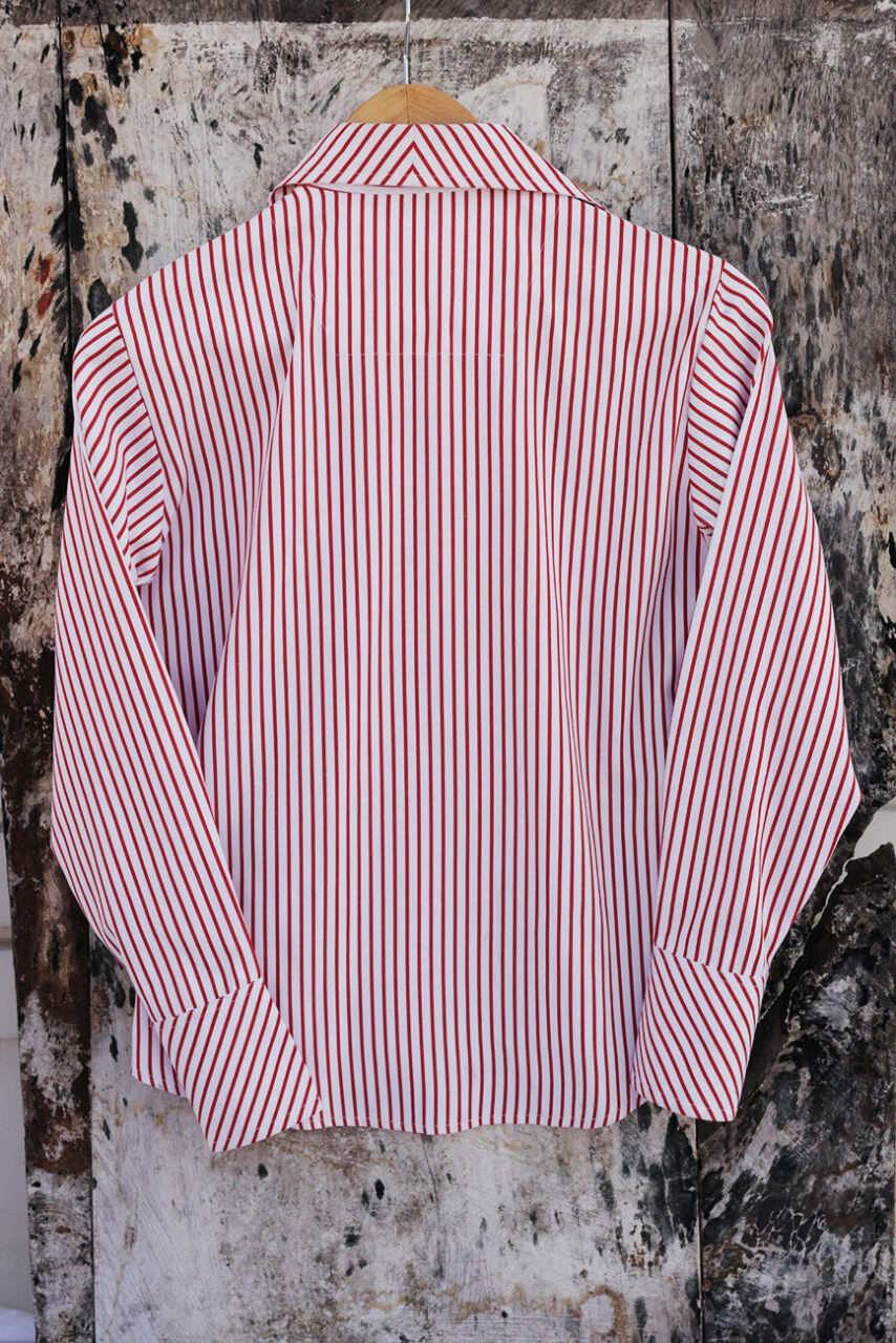 Red & White Striped Button-Up Office Shirt – Cotton Rich Long Sleeve Shirt