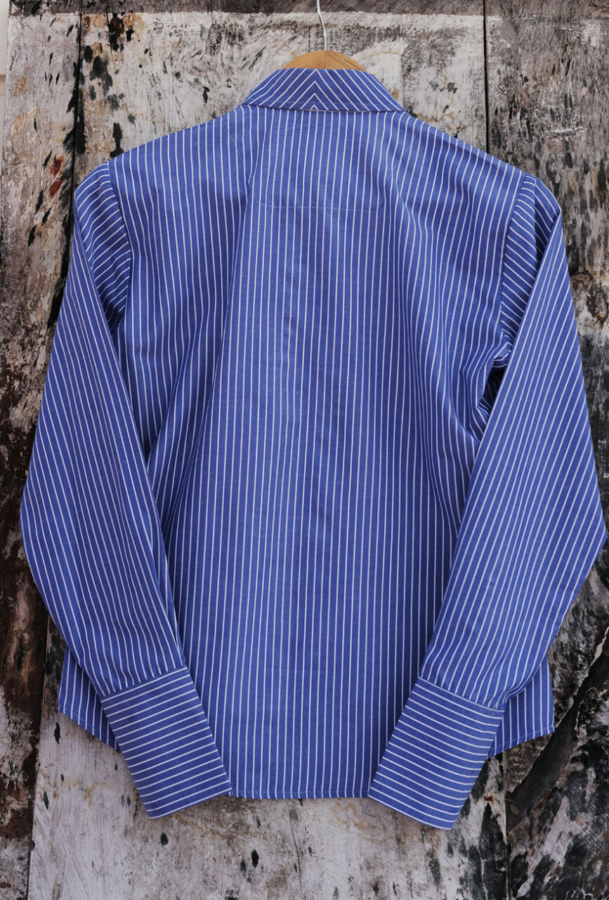 Classic Blue Pinstripe Office Cotton Shirt – Long Sleeve Workwear Blouse