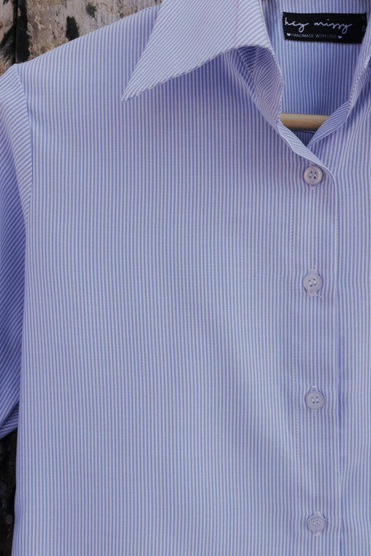 Blue Striped Office Shirt – Point Collar Button-Up