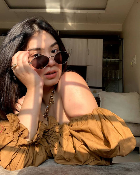 Brown Off-Shoulder Corset Poplin Lyza Top for Women