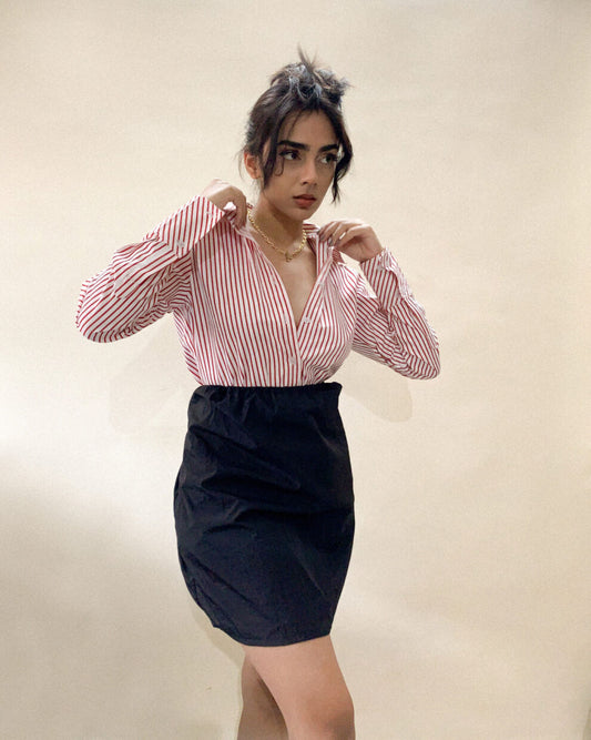 Red & White Striped Button-Up Office Shirt – Cotton Rich Long Sleeve Shirt