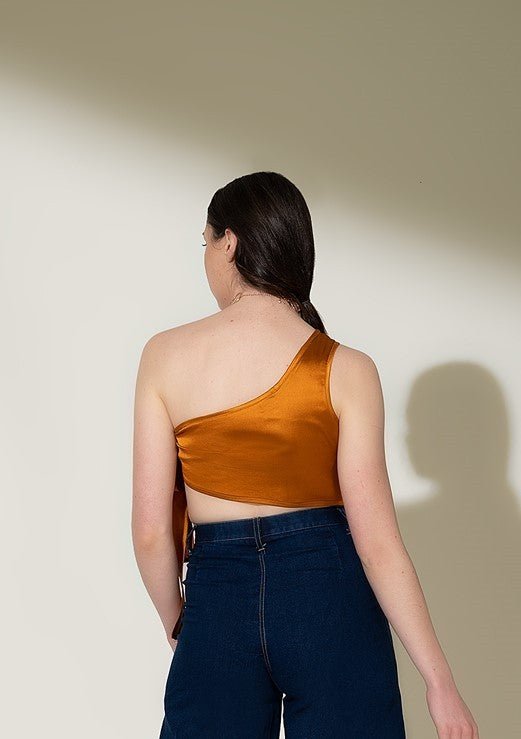 Bronze Inara One Shoulder Satin Crop Top | Co-ord Top