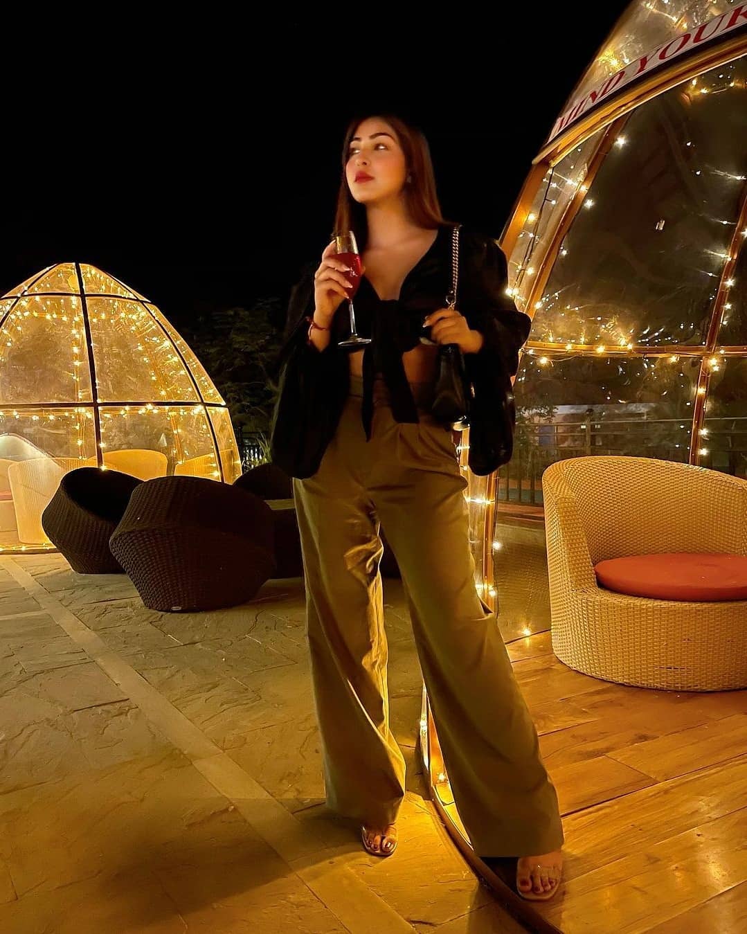 Black Satin Puff Sleeve Tie-Up Top | Dramatic Bow Crop Top