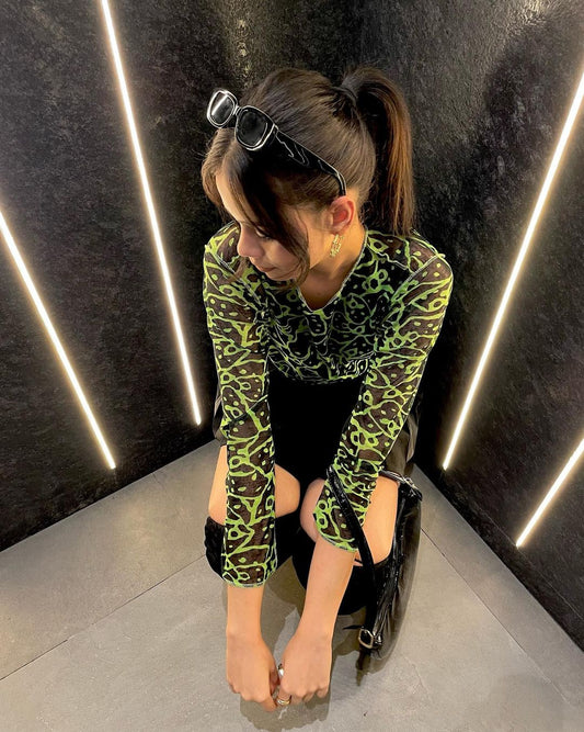 Green Mesh Long Sleeve Top – Clubwear for Women