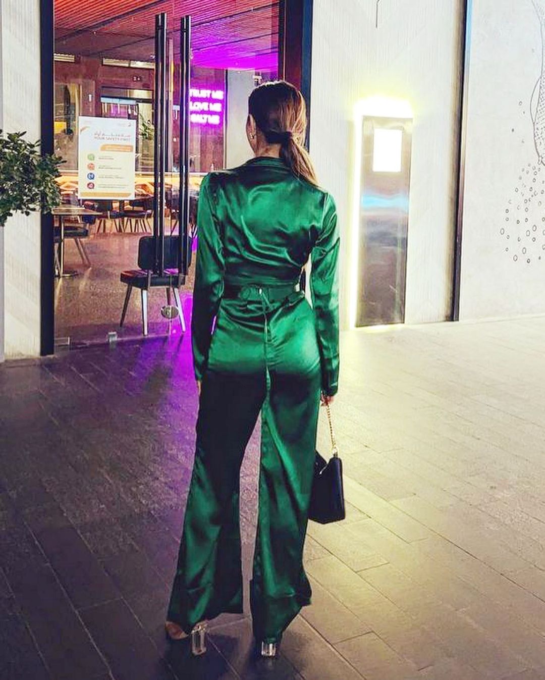 Emerald Green Satin Dawn Co-ord Set for Women – Cropped Satin Shirt & High-Waist Pants